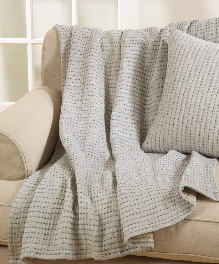 Grey Cozy Warmth 100% Pure Cotton Line-Stitch Design Throw Blanket 50" x 60" [Online Only]