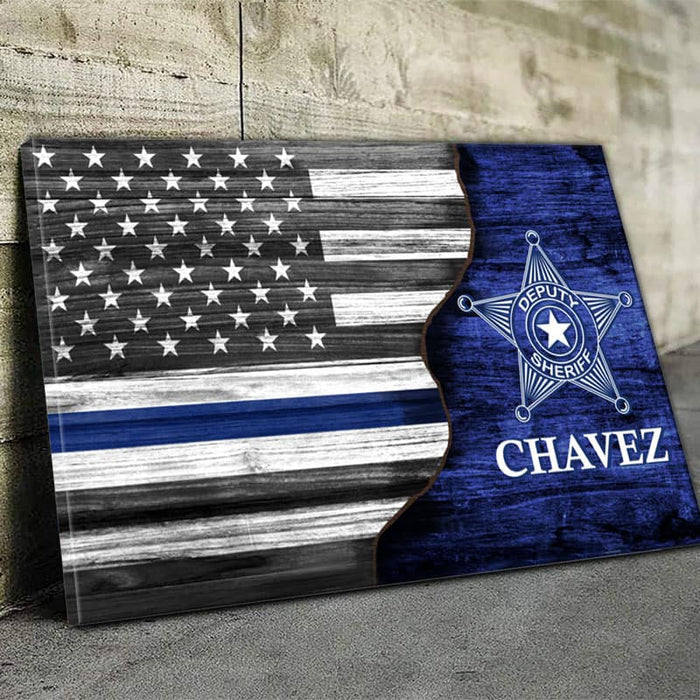 Canvas Prints Half Thin Blue Line Flag - 7 Points Star Deputy Sheriff Badge Canvas Print