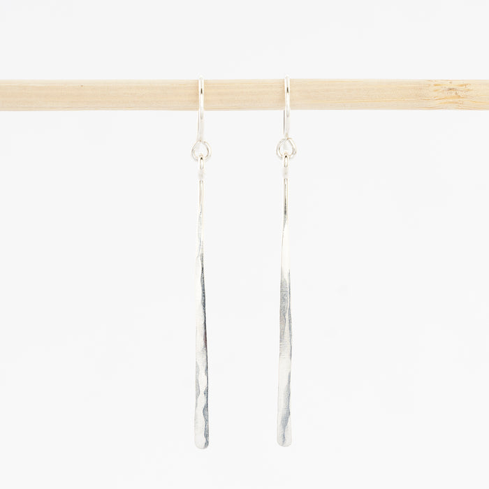 Sterling silver bar dangle earrings - hammered drops - handmade in Maine - french wirebacks