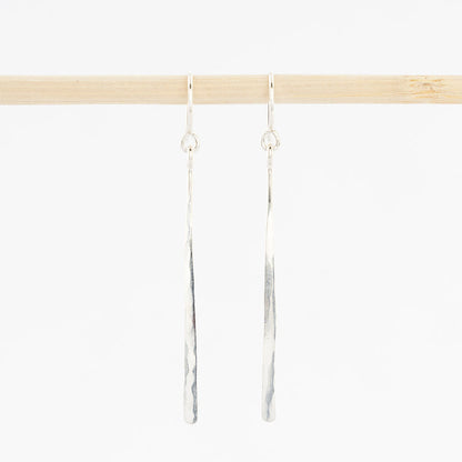 Sterling silver bar dangle earrings - hammered drops - handmade in Maine - french wirebacks