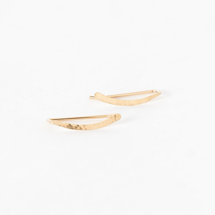 gold-filled ear climbers - hammered sweep ear crawlers - textured metal -