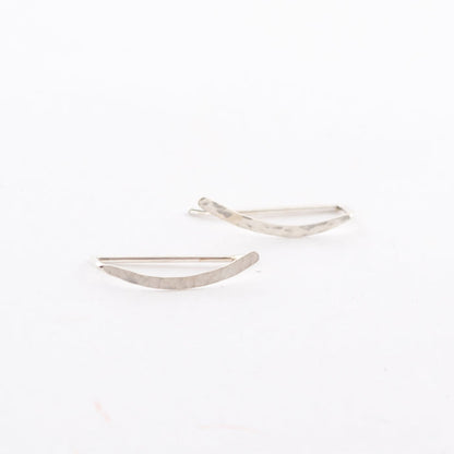 silver ear climbers - earrings - sterling - hammered sweep - jewelry
