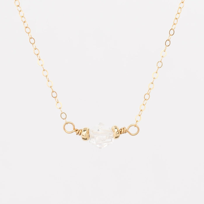 gold herkimer diamond necklace - delicate gold plated chain - lobster clasp - gold filled beads - women's jewelry