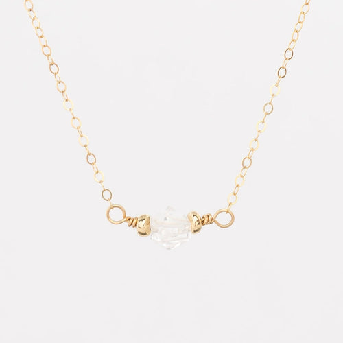 gold herkimer diamond necklace - delicate gold plated chain - lobster clasp - gold filled beads - women's jewelry