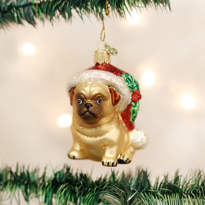 Holly Hat Pug Ornament [Online Only]
