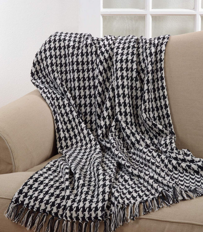 Houndstooth Tassels 100% Cotton Woven Decorative Throw Blanket, 50" x 60" [Online Only]