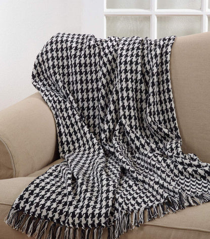 Houndstooth Tassels 100% Cotton Woven Decorative Throw Blanket, 50" x 60" [Online Only]