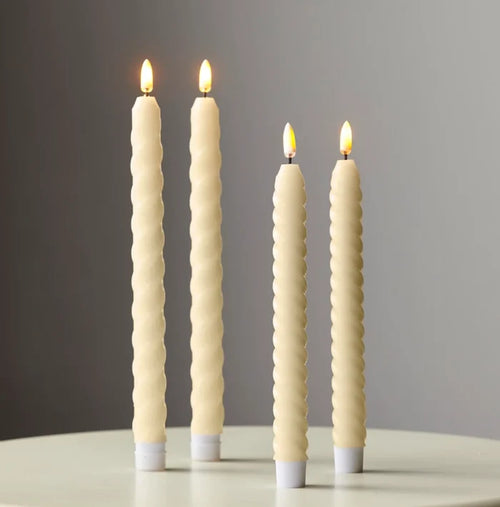 Ivory Twist Taper Flameless Candles 10.5" (Set of 2)