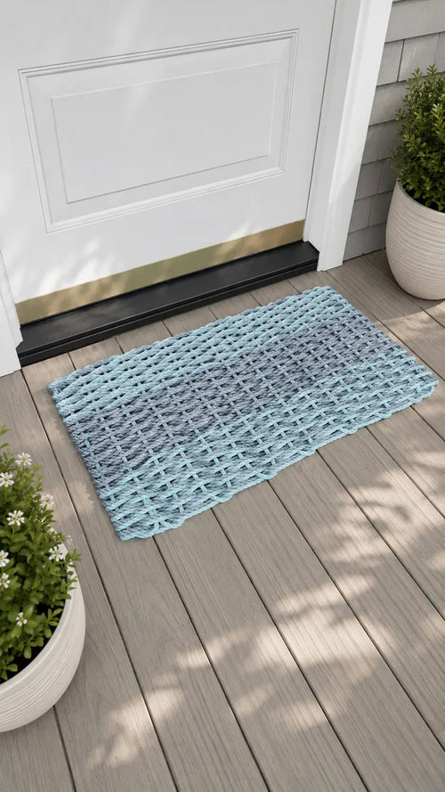 Large Doubleweave Light Gray and Seafoam Lobster Rope Mat