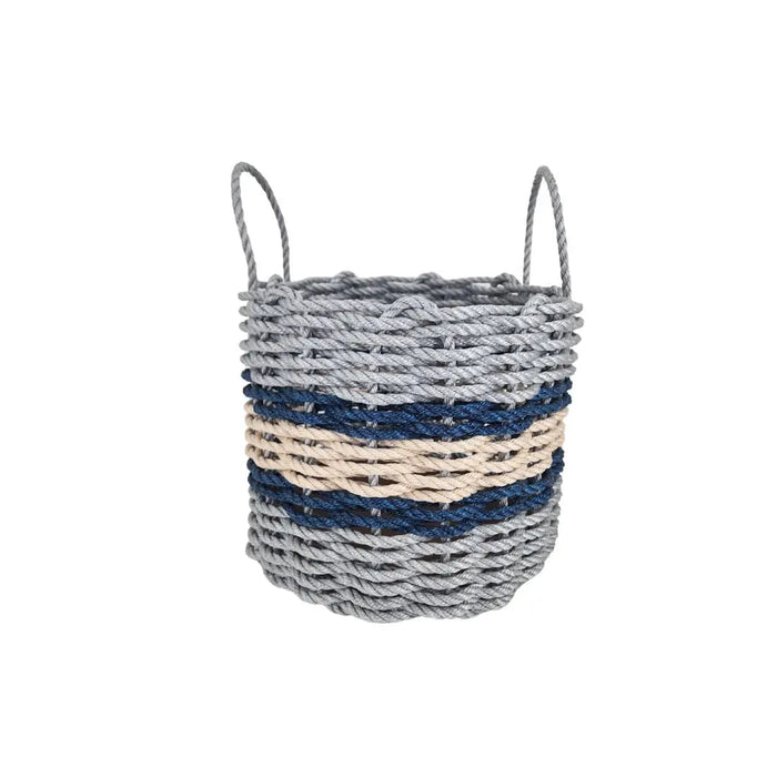 Lobster Rope Basket Light Gray and Light Tan, Navy Accents