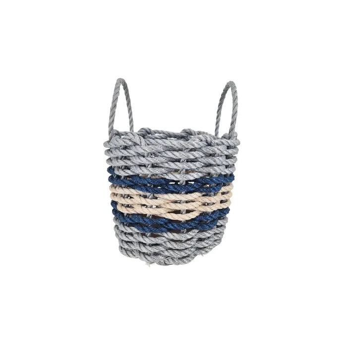 Lobster Rope Basket Light Gray and Light Tan, Navy Accents