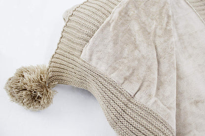 Luxe Faux Fur Cable Knit Reversible Pom Pom Cozy Throw Blanket, 50" x 60" (Taupe) [Online Only]