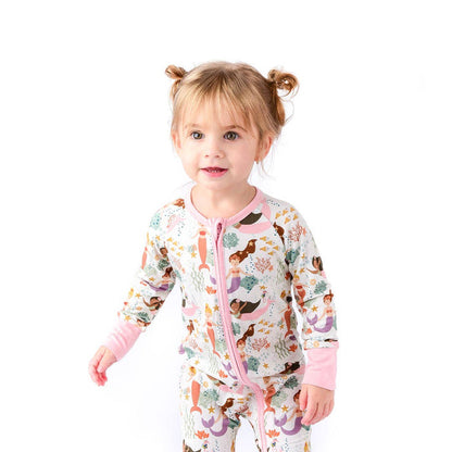 Making Waves Mermaids Coastal Bamboo Baby Pajamas Convertible Romper: 12-18M