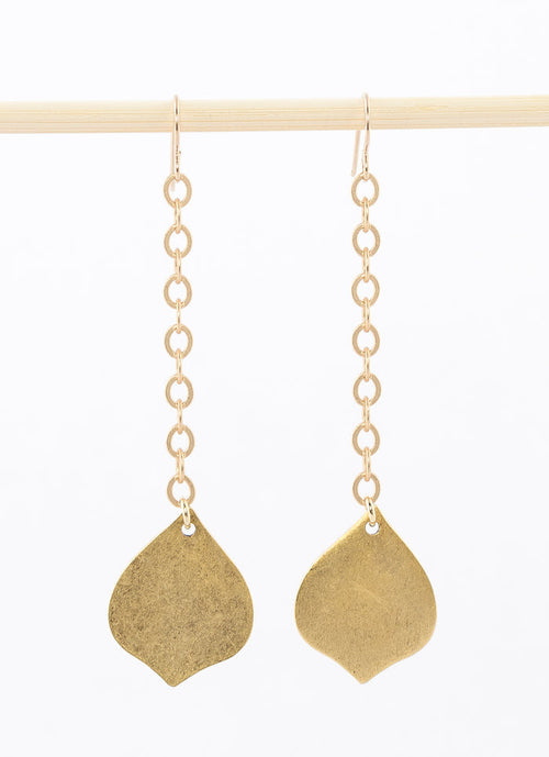 Geometric Earrings: Moroccan Drop - 14k gold plated pendant on chain with 14k gold filled ear wires.