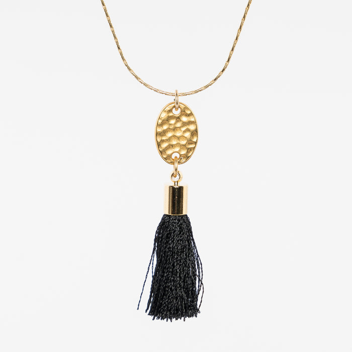 up close of the multi-strand tassel necklace by near and native