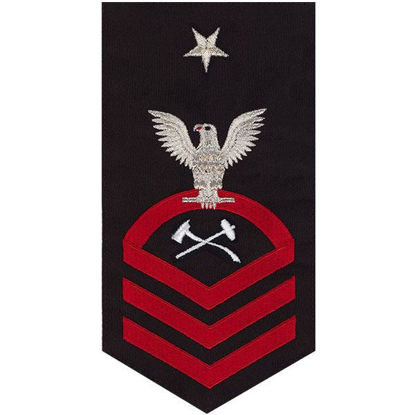 Navy E8 MALE Rating Badge: Damage Controlman - seaworthy red on blue
