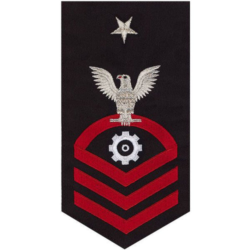 Navy E8 MALE Rating Badge: Engineman - seaworthy red on blue