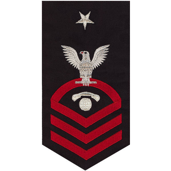 Navy E8 MALE Rating Badge: Interior Communications Electrician - seaworthy red on blue