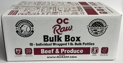 OC Raw Grain Free Bulk Raw Frozen Dog Food Box 18LB
