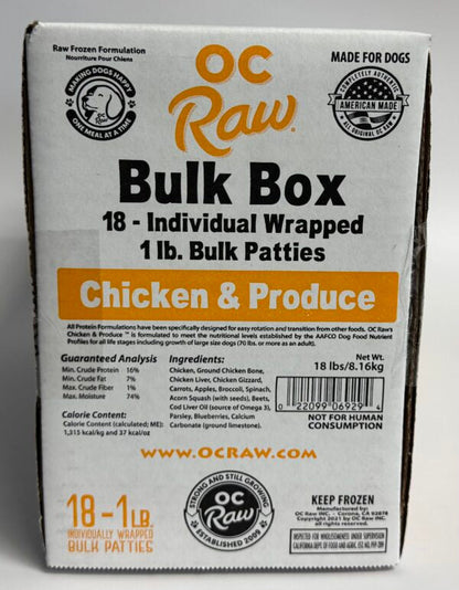 OC Raw Grain Free Bulk Raw Frozen Dog Food Box 18LB
