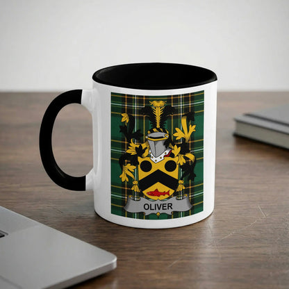 Oliver Irish heritage accent mug with black interior and surname crest