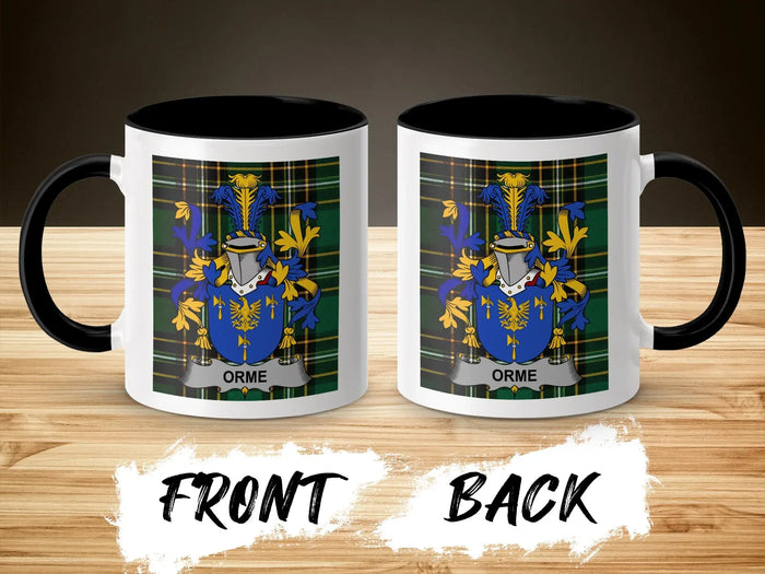 Orme ceramic accent mug with black handle and Irish heritage crest