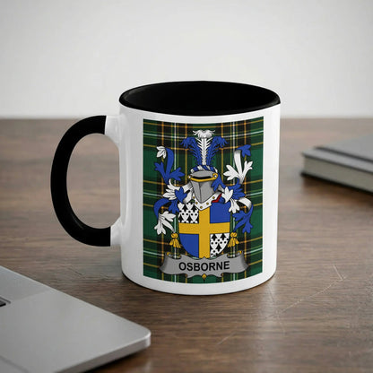 Osborne Irish heritage mug with black interior and surname crest