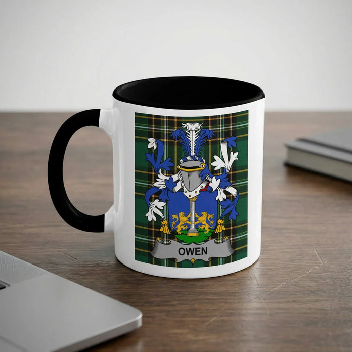 Owen Irish heritage mug with black interior and surname crest