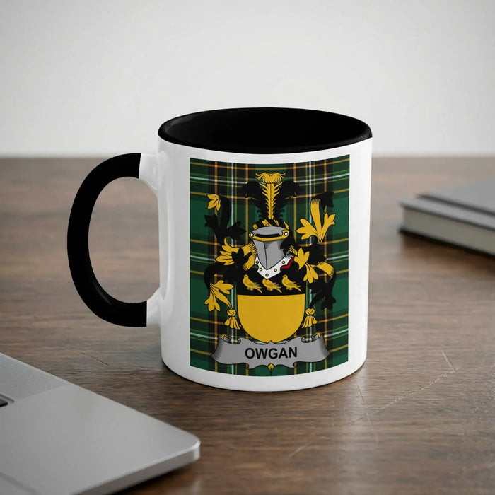 Owgan Irish heritage mug with black interior and surname crest