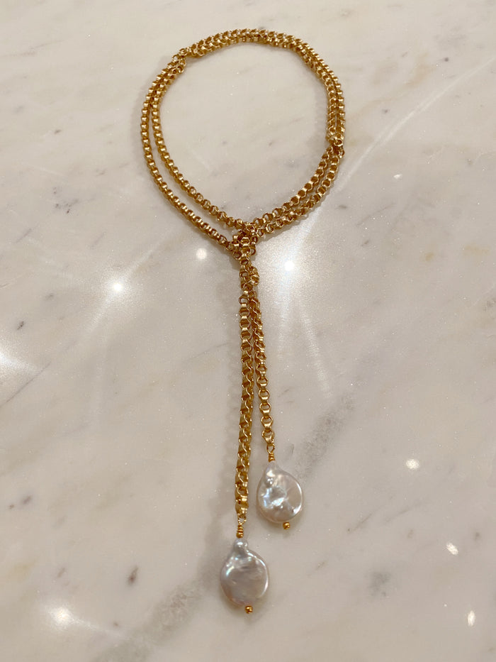 Pearl Drop Lariat Necklace