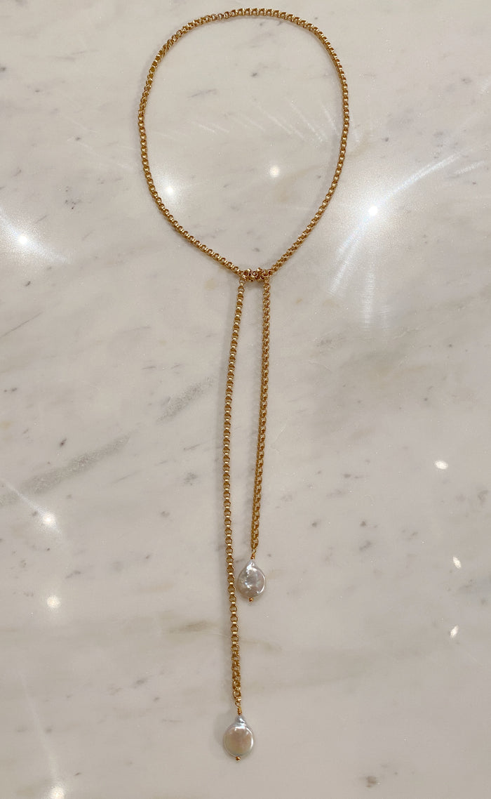 Pearl Drop Lariat Necklace