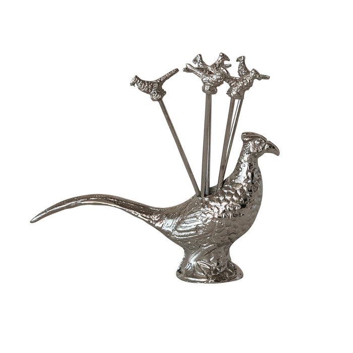 Pheasant Shaped Holder with 6 Stainless Steel Appetizer Picks