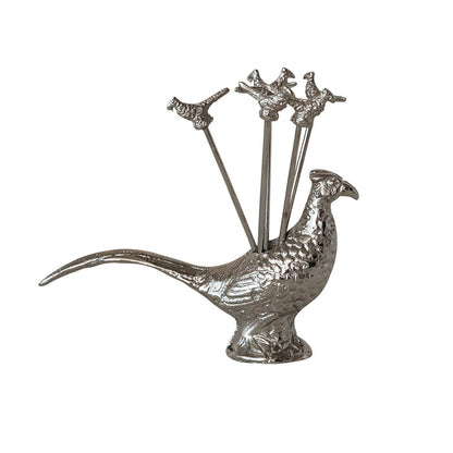 Pheasant Shaped Holder with 6 Stainless Steel Appetizer Picks