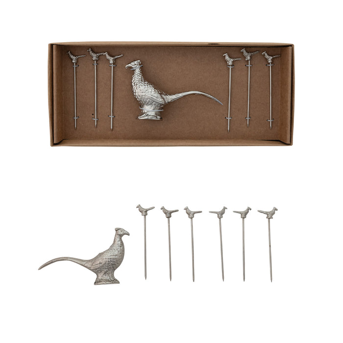 Pheasant Shaped Holder with 6 Stainless Steel Appetizer Picks