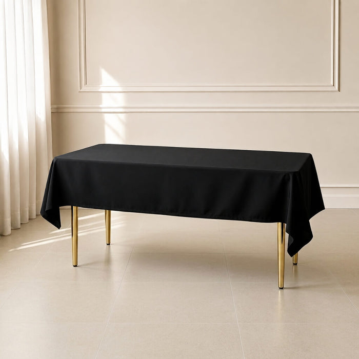 black polyester rectangle tablecloth on a table