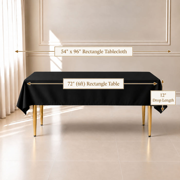 black polyester rectangle tablecloth on a table
