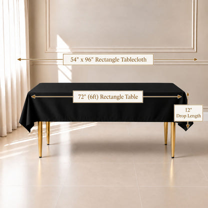 black polyester rectangle tablecloth on a table