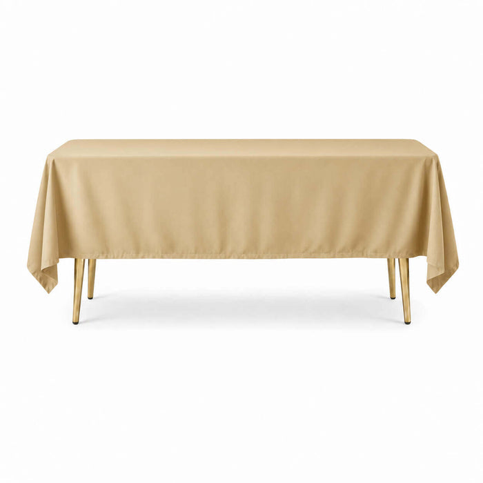 champagne rectangle tablecloth on a table