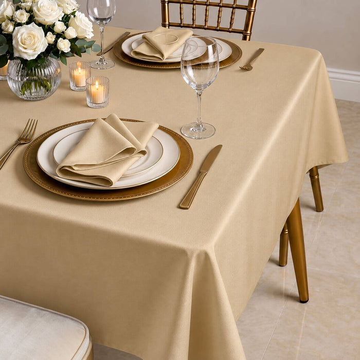 champagne polyester rectangle tablecloth on dining table