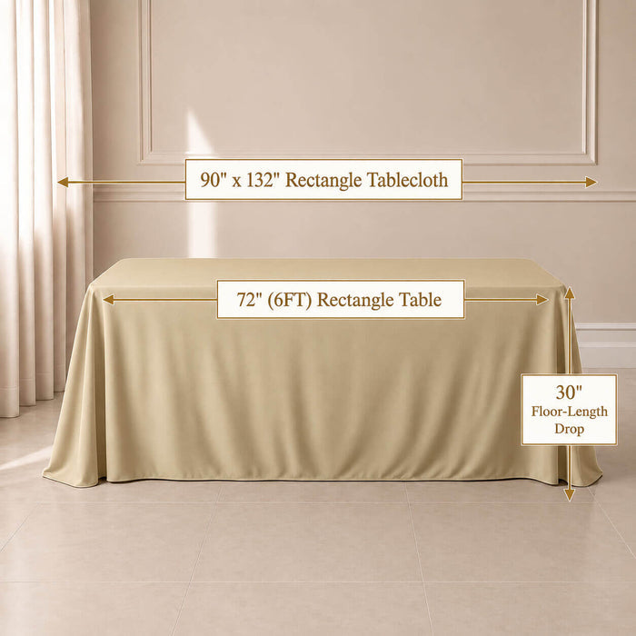 champagne rectangle tablecloth on a 6FT table
