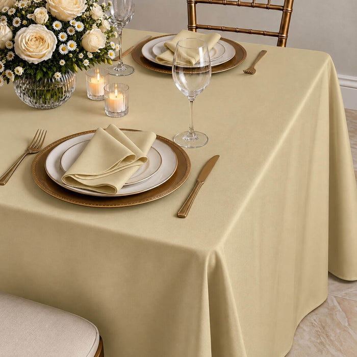 champagne polyester rectangle tablecloth on dining table