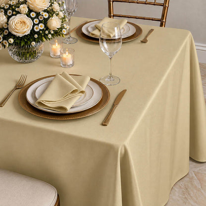 champagne polyester rectangle tablecloth on dining table