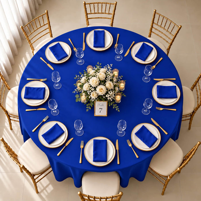royal blue seamless tablecloth on round table