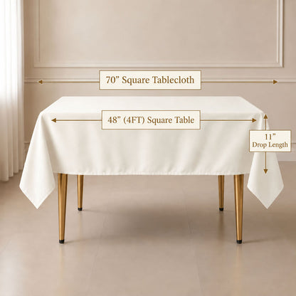 ivory square table overlay 70x70 inch wrinkle-resistant