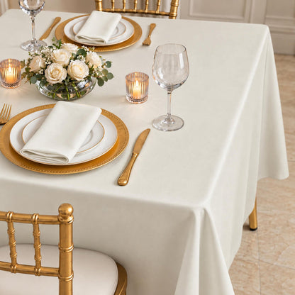 ivory polyester square table overlay with elegant decor