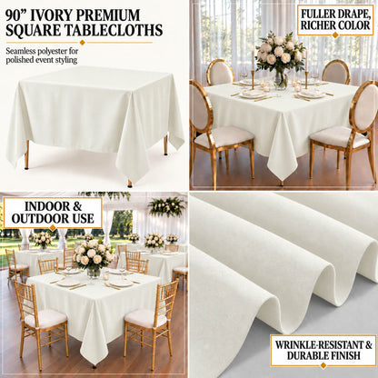 ivory polyester square table overlay for events