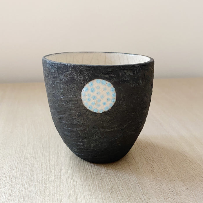 Raku Tumbler with Circle Blue Dots