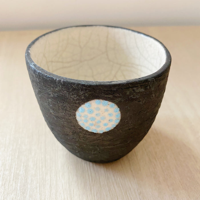 Raku Tumbler with Circle Blue Dots