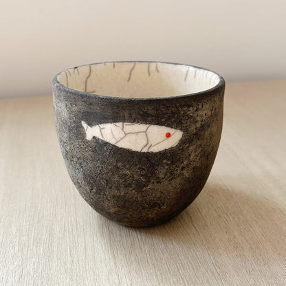 Raku Tumbler with Red Fish Eye