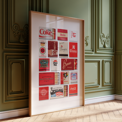 Red Matchbook Collage Poster w/Frame Options [Online Only]